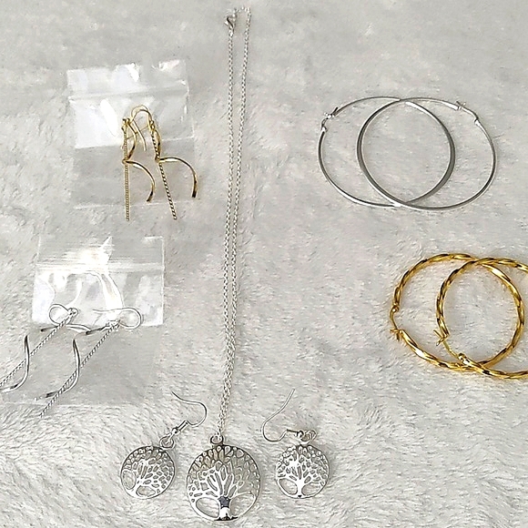 Tree of Life Jewelry - Gold and silver Hoop, Dangle Earrings and tree of life necklace jewelry Lot